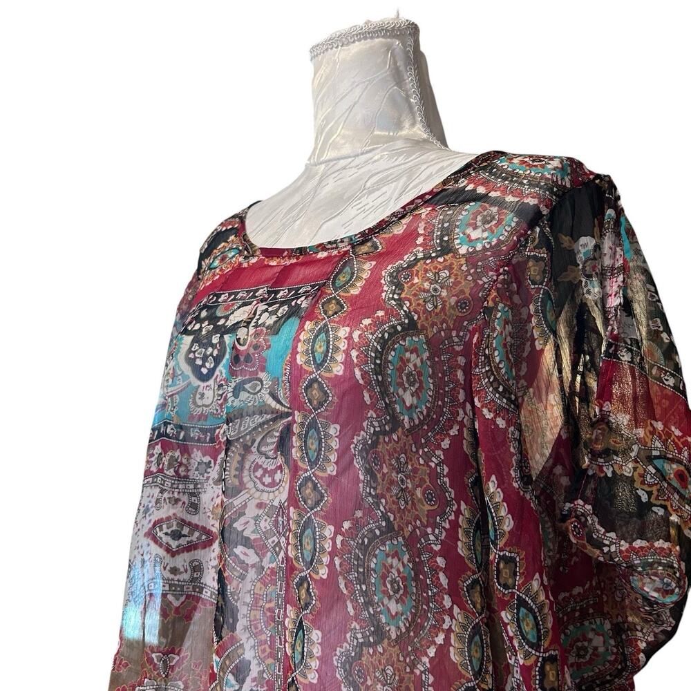 Vintage Y2K Sheer Red Floral Top Large Grunge Fairy - Picture 5 of 12